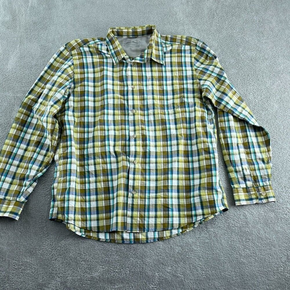 Eddie Bauer Mens XL Plaid Long Sleeve Shirt Nylon/Polyester Blend Button 5847